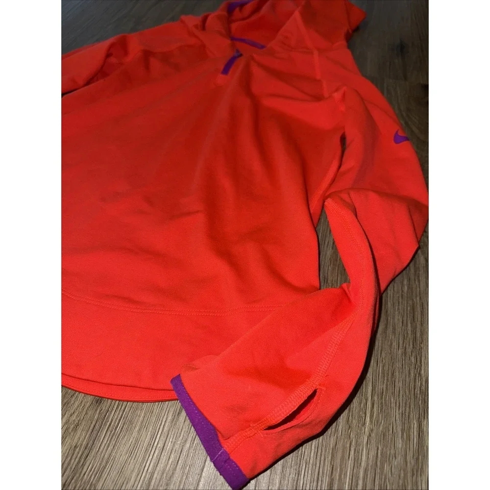 Nike Pro Girls Youth Medium Orange And Purple Hooded‎ Pullover Dri Fit